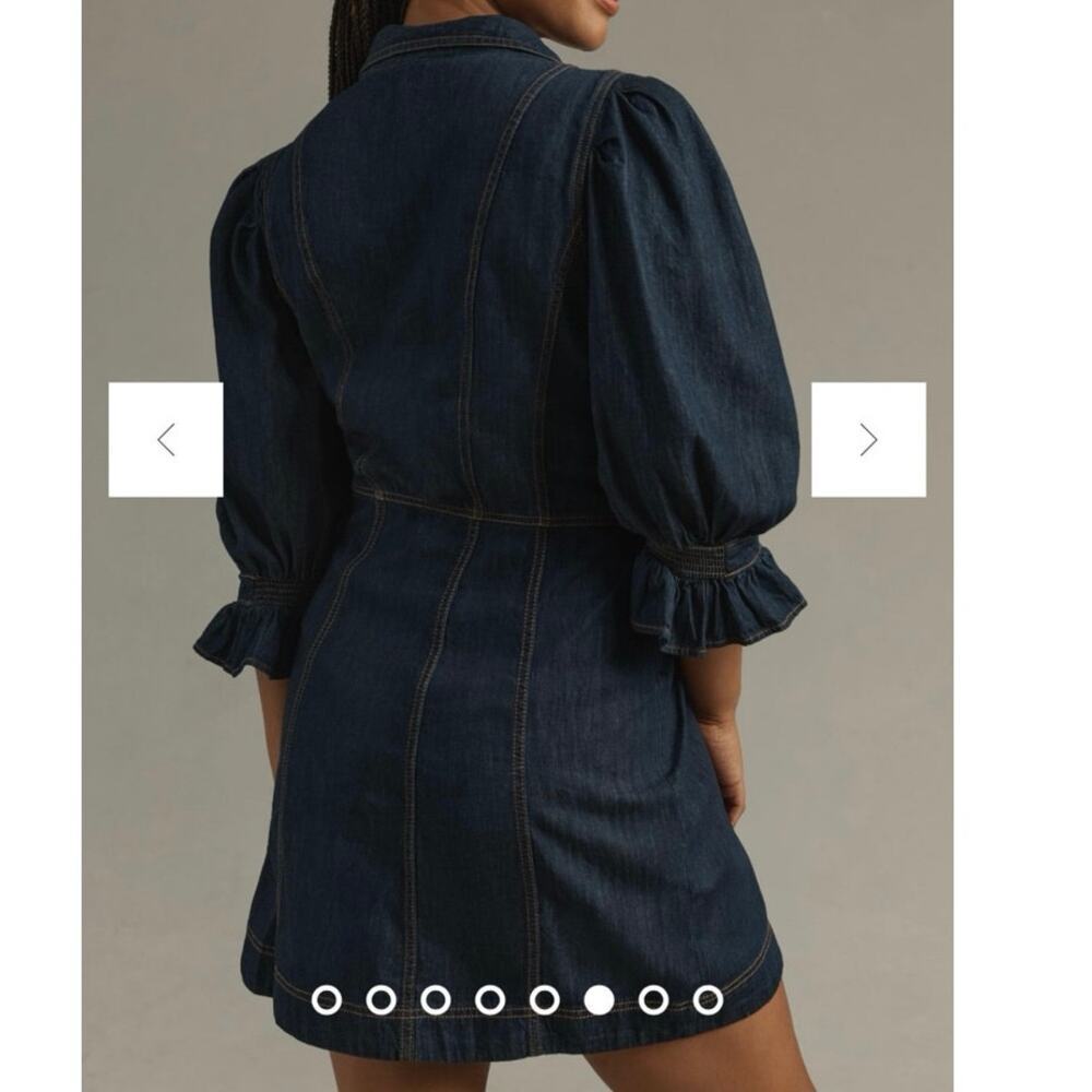 💕Anthropologie Dark Blue Denim Puff Sleeve Dress size 6 - Picture 5 of 6